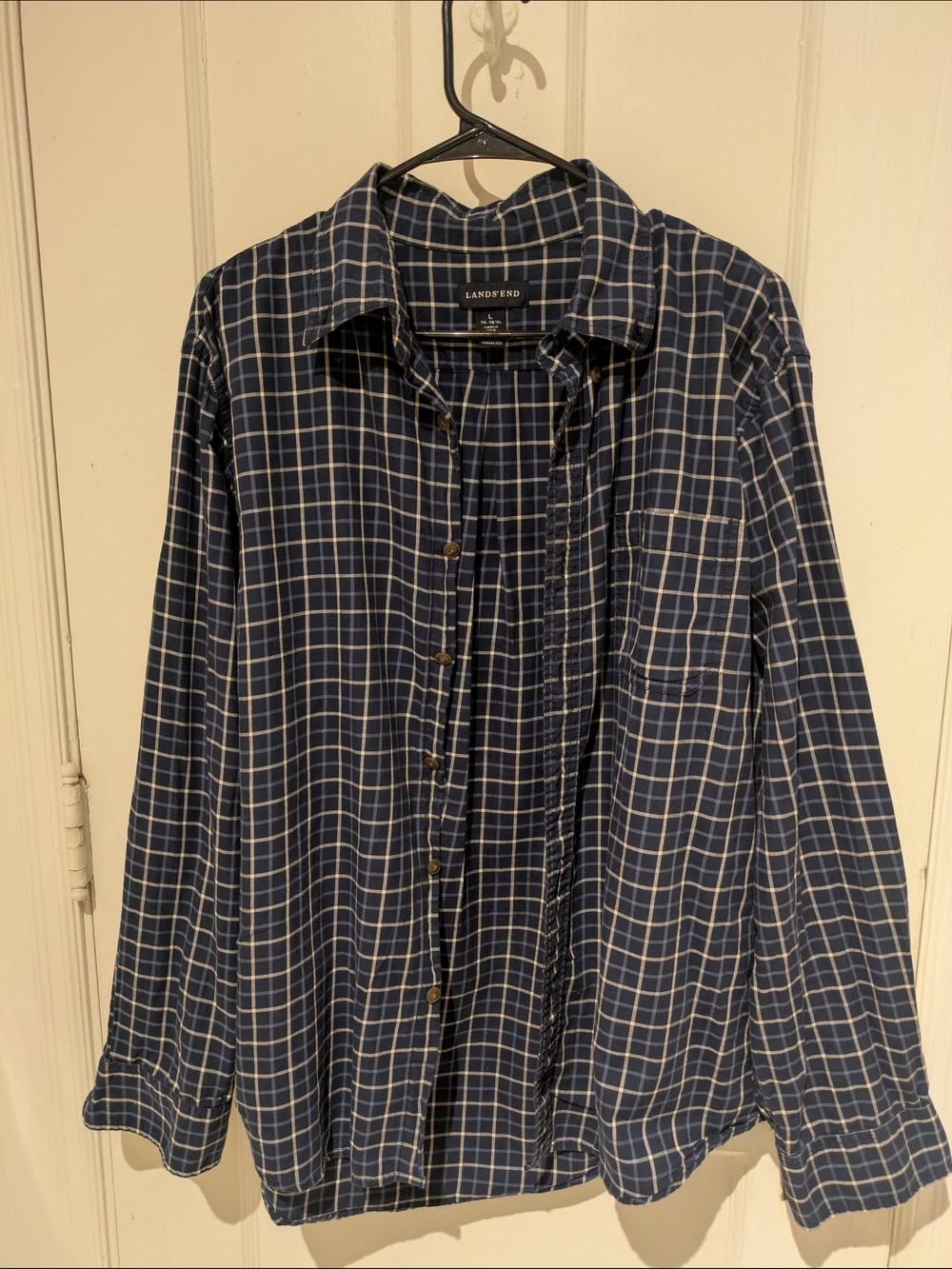 Lands' End Men's Blue Plaid Button-Down Shirt